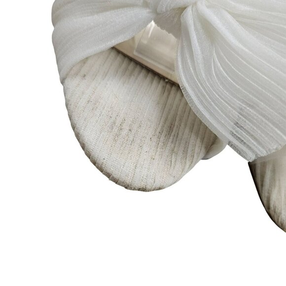 White Strappy High Block Round Heel Sandals Gauzy Bow Chunky‎ Heel Cottage Girly - Picture 4 of 14